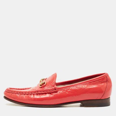 Pre-owned Gucci Red Patent Leather Horsebit Slip On Loafers Size 36
