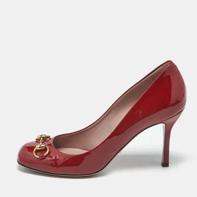 Pre-owned Gucci Red Patent Leather Jolene Horsebit Pumps Size 39