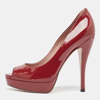 Pre-owned Gucci Red Patent Leather Peep Toe Pumps Size 37 In Purple