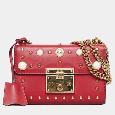 Pre-owned Gucci Red Pearl Studded Padlock