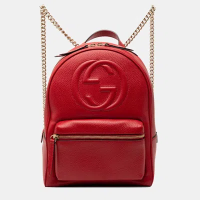 Pre-owned Gucci Red Pebbled Calfskin Soho Chain Backpack