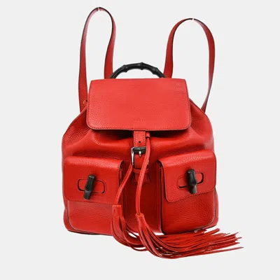 Pre-owned Gucci Red Pigskin Bamboo Backpack