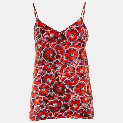 Pre-owned Gucci Red Poppy Print Silk Camisole Top M