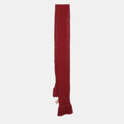 Pre-owned Gucci Red Rib Knit Fringed Muffler