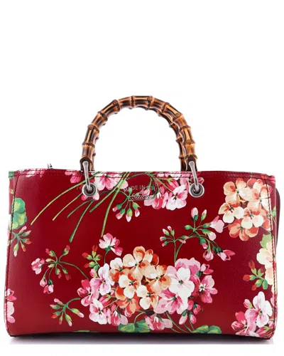 Gucci Red Sheep Leather Bamboo Shopper Tote Blooms Print Medium (authentic  Pre-loved) In Burgundy