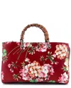 Gucci Red Sheep Leather Bamboo Shopper Tote Blooms Print Medium (authentic  Pre-loved) In Burgundy