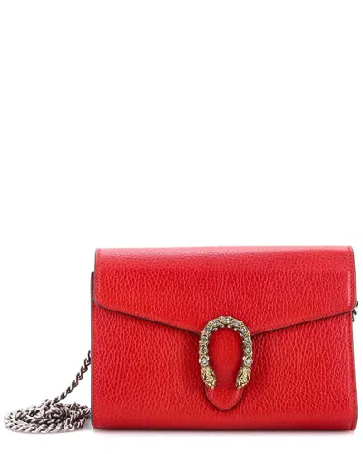 Gucci Red Sheep Leather Dionysus Chain Wallet With Embellished Detail Small  (authentic Pre-loved)