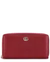 Gucci Red Sheep Leather Gg Marmont Bamboo Zip Around Wallet (authentic Pre-  Loved)