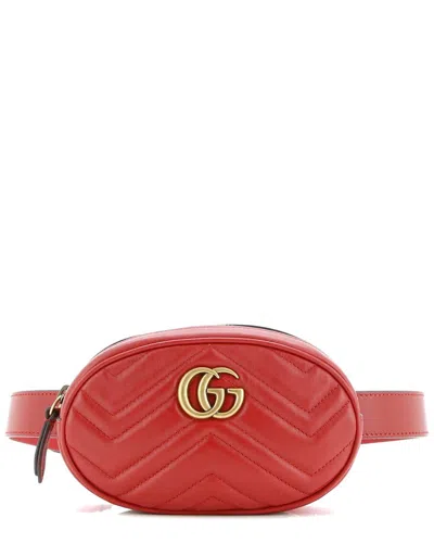 Gucci Red Sheep Leather Gg Marmont Belt Bag Matelasse (authentic Pre-loved)