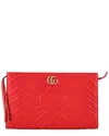 Gucci Red Sheep Leather Gg Marmont Clutch Matelasse (authentic Pre-loved) In Red