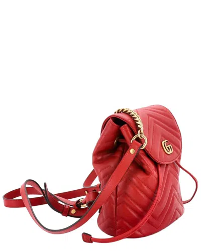 Pre-owned Gucci Red Sheep Leather Gg Marmont Drawstring Backpack Matelasse Mini (authentic Pre-loved)