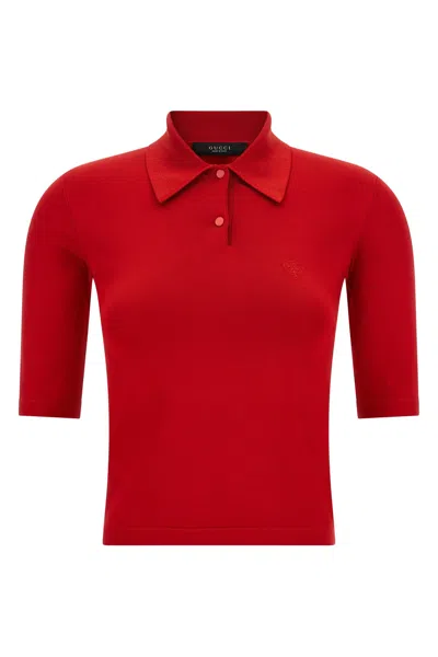 Gucci Red Silk Knit Polo Shirt In Rot