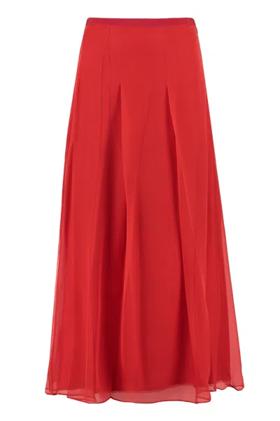 GUCCI RED SILK MIDI SKIRT WITH WIDE SLIT