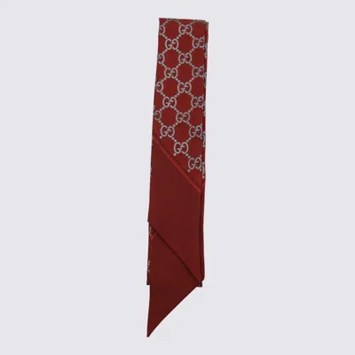 Gucci Red Silk Scarves In Burgundy