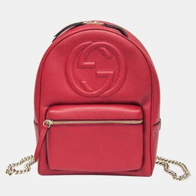 Pre-owned Gucci Red Soho Interlocking G Leather Backpack