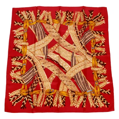 Pre-owned Gucci Red Straw Braids Silk Scarf