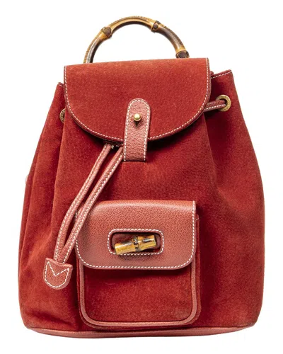 Pre-owned Gucci Red Suede Leather Mini Bamboo Backpack (authentic Pre-loved)