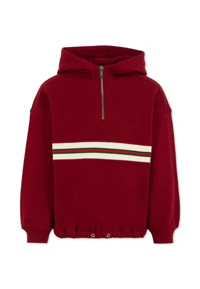Gucci Red Sweatshirt For Kids With Web Detail