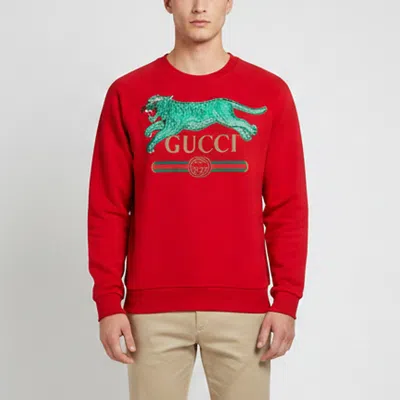 Pre-owned Gucci Red Tiger Applique Cotton Knit Crewneck Sweatshirt L