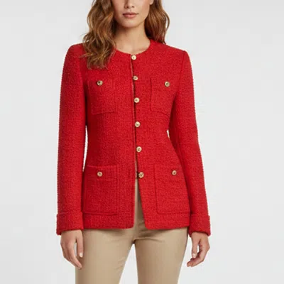 Pre-owned Gucci Red Tweed Button Front Long Sleeve Jacket S