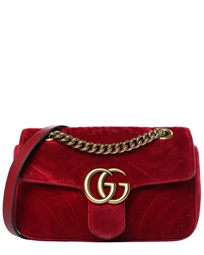 Gucci Marmont Chain Velvet Shoulder Bag In Red