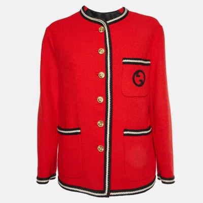 Pre-owned Gucci Red Wool Blend Tweed Braided Trim Jacket S