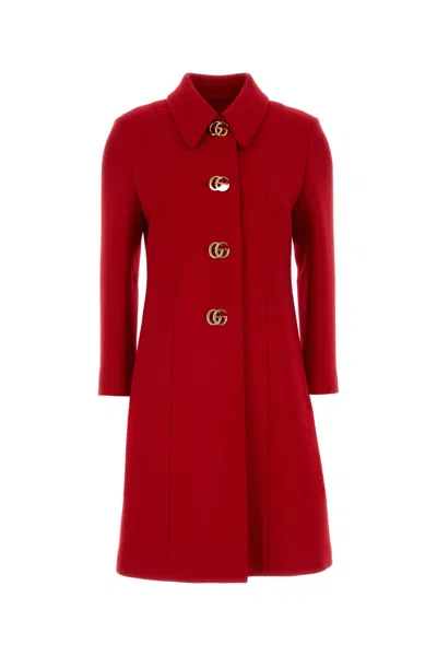 Gucci Wool Coat Button Detail Collared Design In Red
