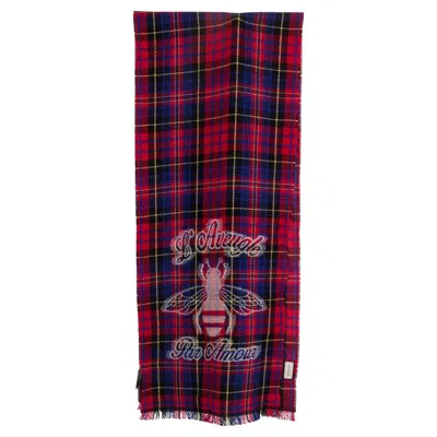 Pre-owned Gucci Red Wool L'aveugle Par Amour Check Muffler Scarf