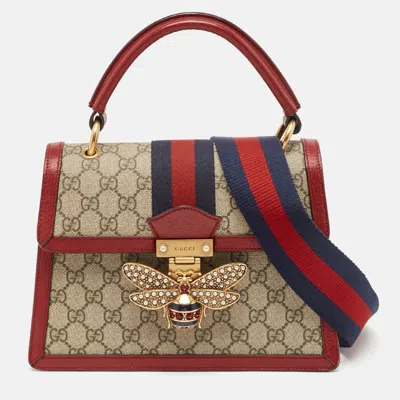 Pre-owned Gucci Red/beige Gg Supreme Canvas Small Queen Margaret Top Handle Bag