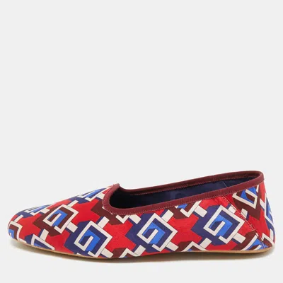 Pre-owned Gucci Red/blue Geometric G Print Satin Smoking Slippers Size 45