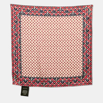 Pre-owned Gucci Red/blue Plainmetric Silk Square Scarf/pocket Square