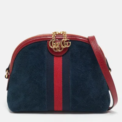 Pre-owned Gucci Red/blue Suede Small Web Ophidia Shoulder Bag
