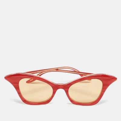 Pre-owned Gucci Red/brown Gg0707s Cat Eye Sunglasses