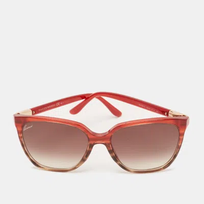 Pre-owned Gucci Red/brown Gradient Gg 3502/s Frame Square Sunglasses