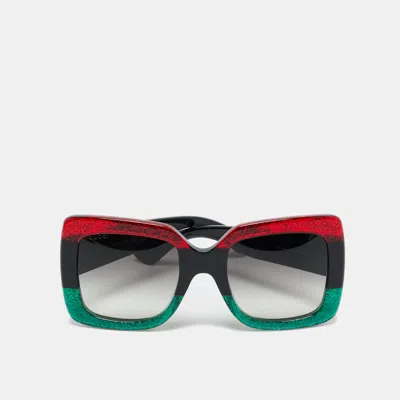 Pre-owned Gucci Red/green Glitter Gg0083s Interlocking G Oversized Sunglasses