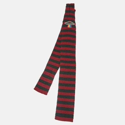 Pre-owned Gucci Red/green Ufo Patch Striped Silk Knit Tie
