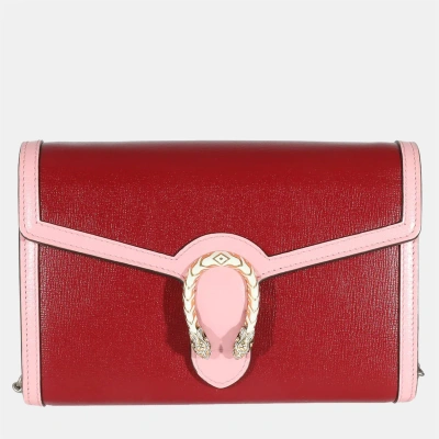 Pre-owned Gucci Red/pink Leather Dionysus Wallet On Chain