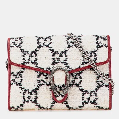 Pre-owned Gucci Red/white Gg Tweed Dionysus Wallet On Chain