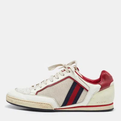 Pre-owned Gucci Red/white Leather And Mesh Tennis 83 Low Top Sneakers Size 40
