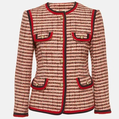 Pre-owned Gucci Red/white Striped Tweed Jacket M