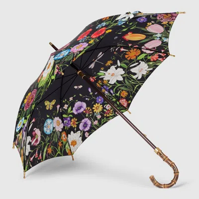 Gucci Regenschirm Aus Nylon Mit Flora-print In Black