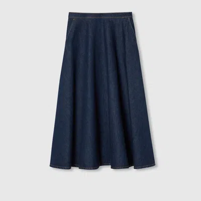 Gucci Regular Fit Embroidered Denim Skirt In Blue