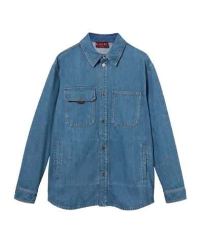 GUCCI GUCCI COLLARED LONG-SLEEVE DENIM SHIRT