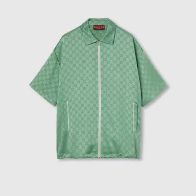 GUCCI GUCCI RELAXED FIT GG SATIN ZIP SHIRT