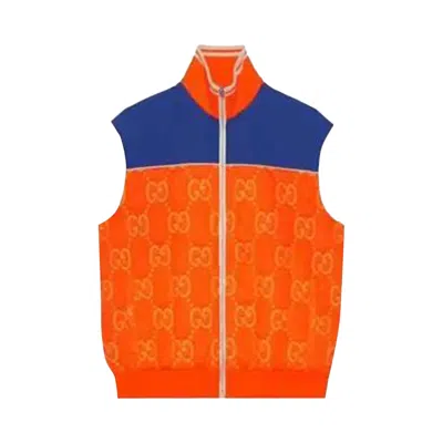 Pre-owned Gucci Removable Sleeve Gg Jacquard Jacket 'orange/blue' | Women's Size L