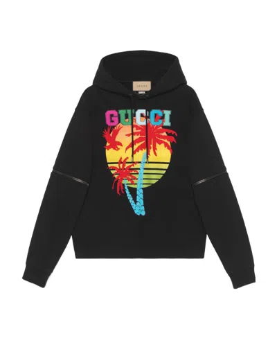 GUCCI REMOVABLE-SLEEVE GUCCI SUNSET-PRINT HOODIE