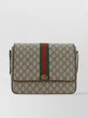 Gucci Ophidia Gg Supreme Fabric And Leather Shoulder Strap With Iconic Web Band