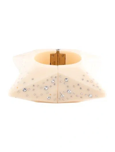 Pre-owned Gucci Resin & Crystal Embellished Hinged Bangle Bracelet, 6.5" In Clear/neutrals
