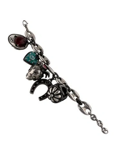 Pre-owned Gucci Resin & Enamel Gg Charm Bracelet, 8" In Multi