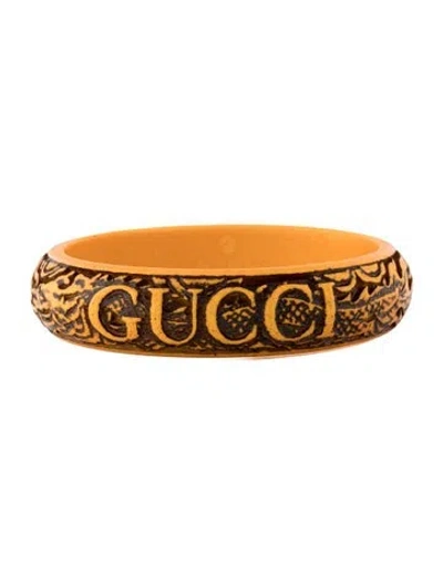 Pre-owned Gucci Resin Carved Dragon Bangle Bracelet, 8" In Black/orange